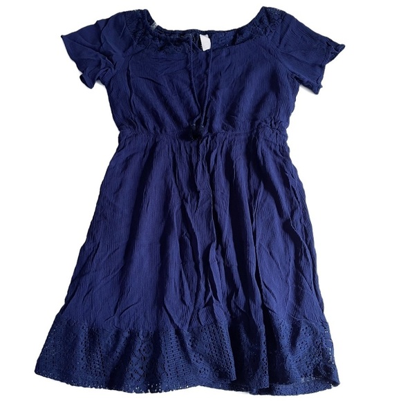 JUSTICE Girl’s Dark Blue Short Sleeve Lace Ruffle Dress - Size 16 - Picture 2 of 7